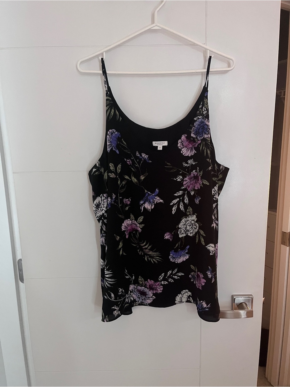 Reitmans Black Floral Satin Cami with Purple & White Blooms